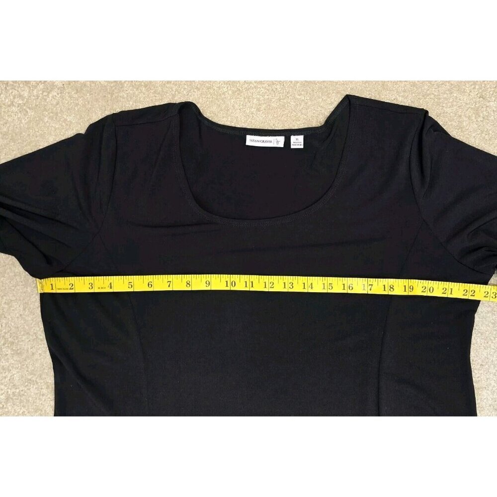 Susan Graver Classic Black Liquid Knit Dress Short Sleeve Size XL Stretch Career - Picture 8 of 8